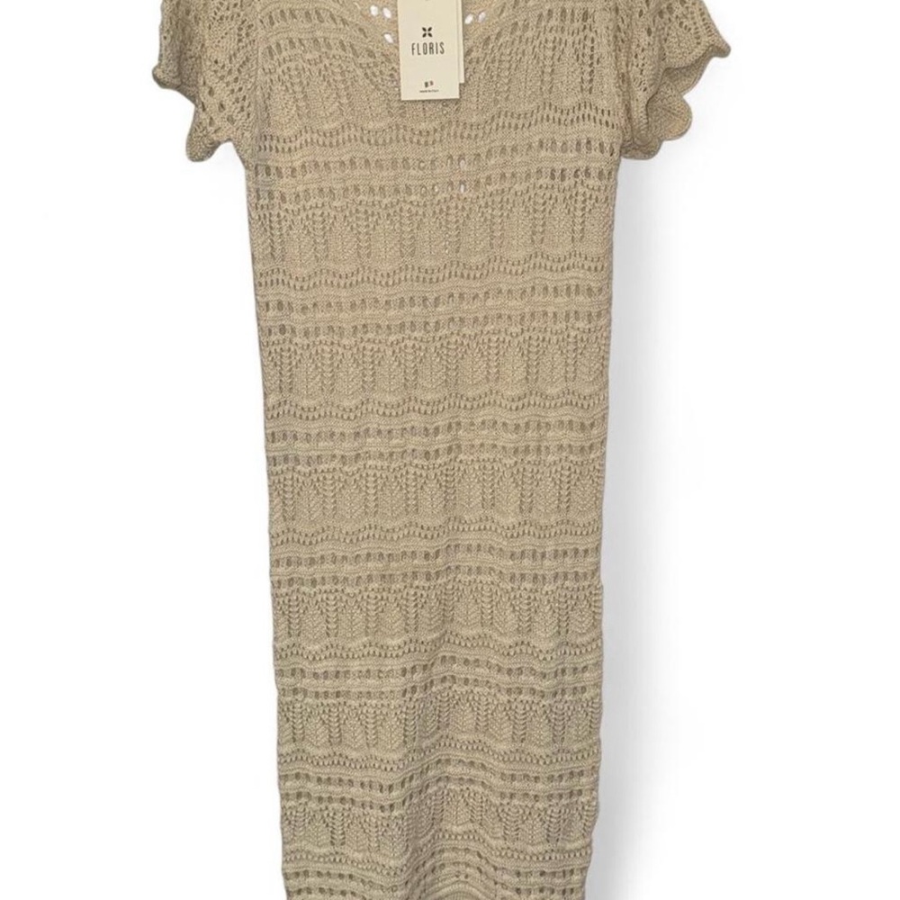 Floris Beige Crochet Maxi Dress Made In Italy Size S/M Nee w Tags